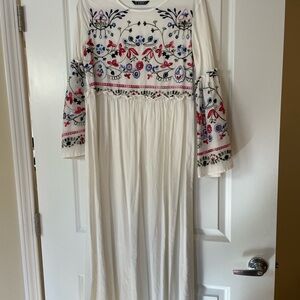 SHEIN White Long Sleeve Dress with Colorful Embroidery
